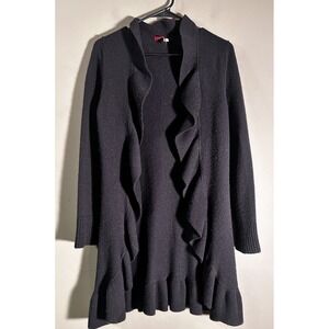 Saffron Womens Black Cashmere Open Front Cardigan Sweater Ruffles Size XS